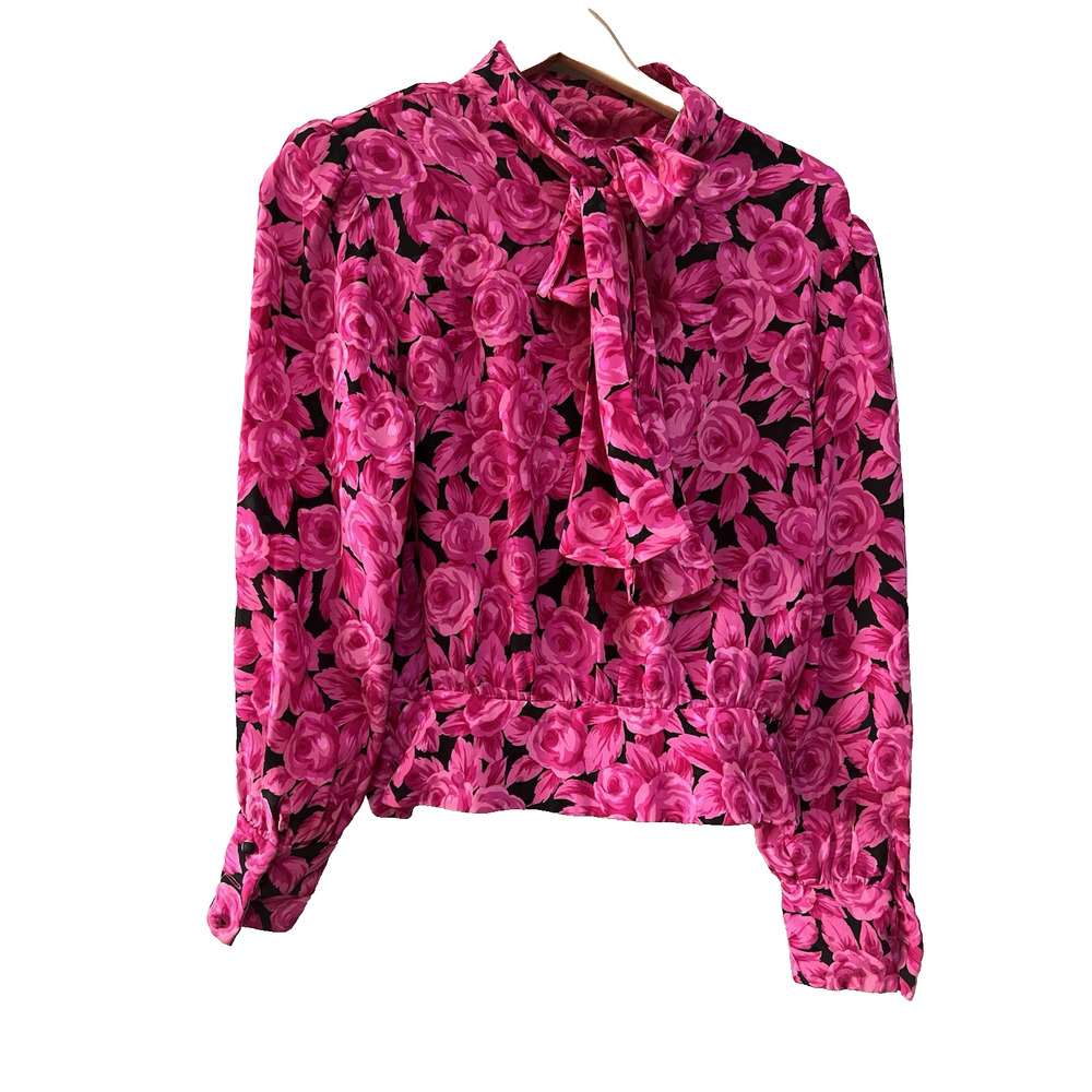 Vtg 80's Dopamine Romantic Bow Peplum Blouse Skirt matching Saks Fifth Ave Sz-6 - Picture 2 of 12